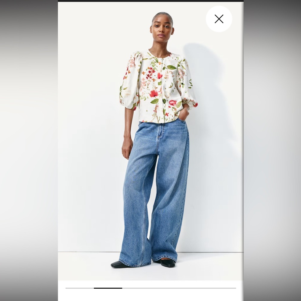 H&M women’s linen blend white floral button down blouse sz XS preloved - Picture 3 of 11